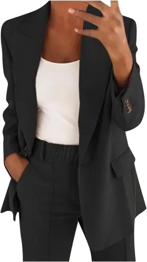 2 Piece Pant Suits for Women Dressy Business Straight Leg Pants Sets Blazer Lapel Comfy Loose Fit Plus Size Outfits