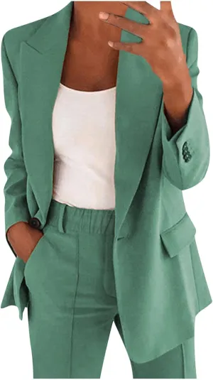 2 Piece Pant Suits for Women Dressy Business Straight Leg Pants Sets Blazer Lapel Comfy Loose Fit Plus Size Outfits