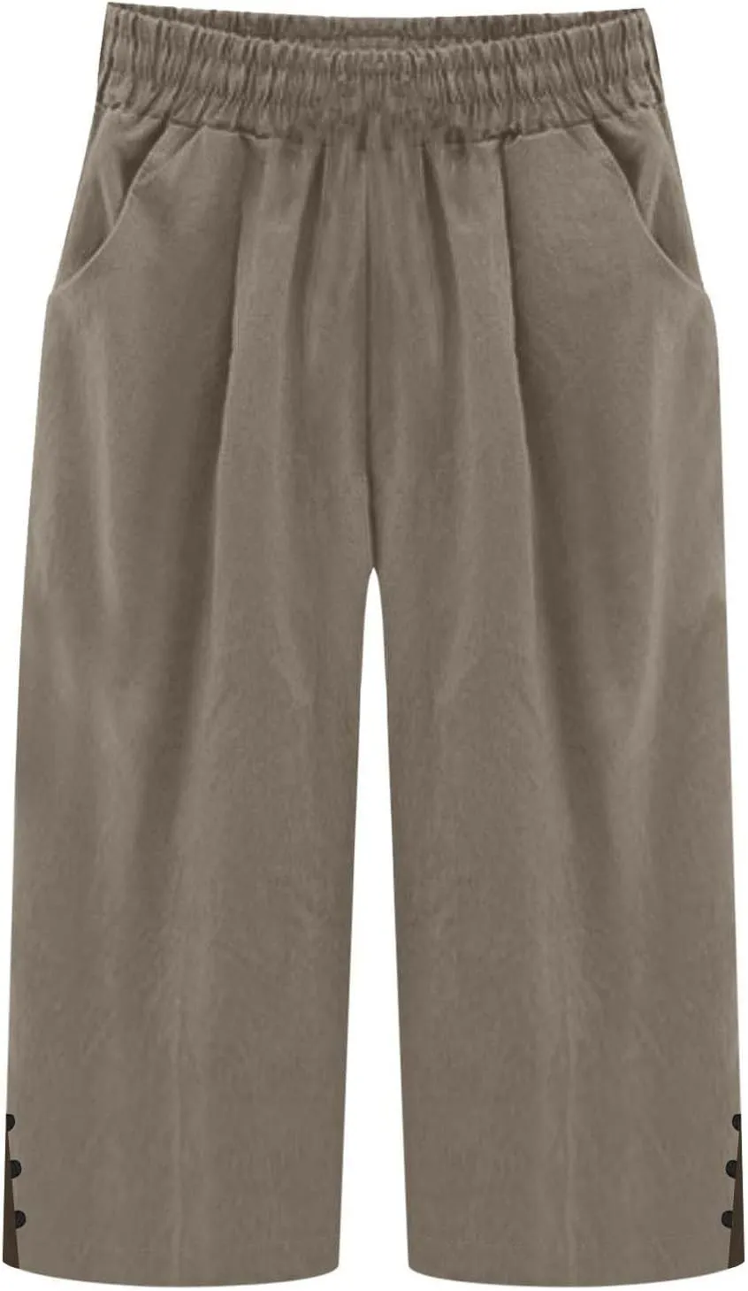 2025 Capri Pants for Women Casual Summer Drawstring Elastic High Waist Linen Pant Straight Leg Cropped Trouser