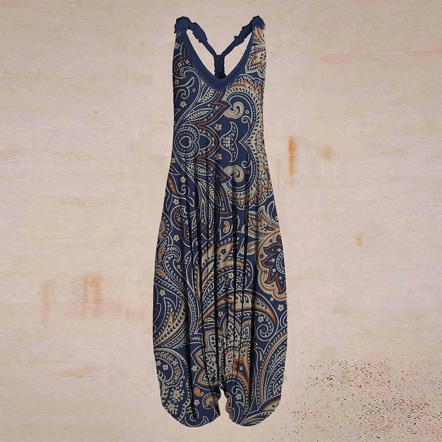 2025 Women Boho Overalls Plus Size Summer Fashion Jumpsuit Loose Fit Rompers Floral Printed Baggy Bohemia Harem Pants