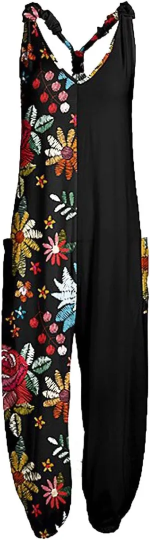 2025 Women Boho Overalls Plus Size Summer Fashion Jumpsuit Loose Fit Rompers Floral Printed Baggy Bohemia Harem Pants