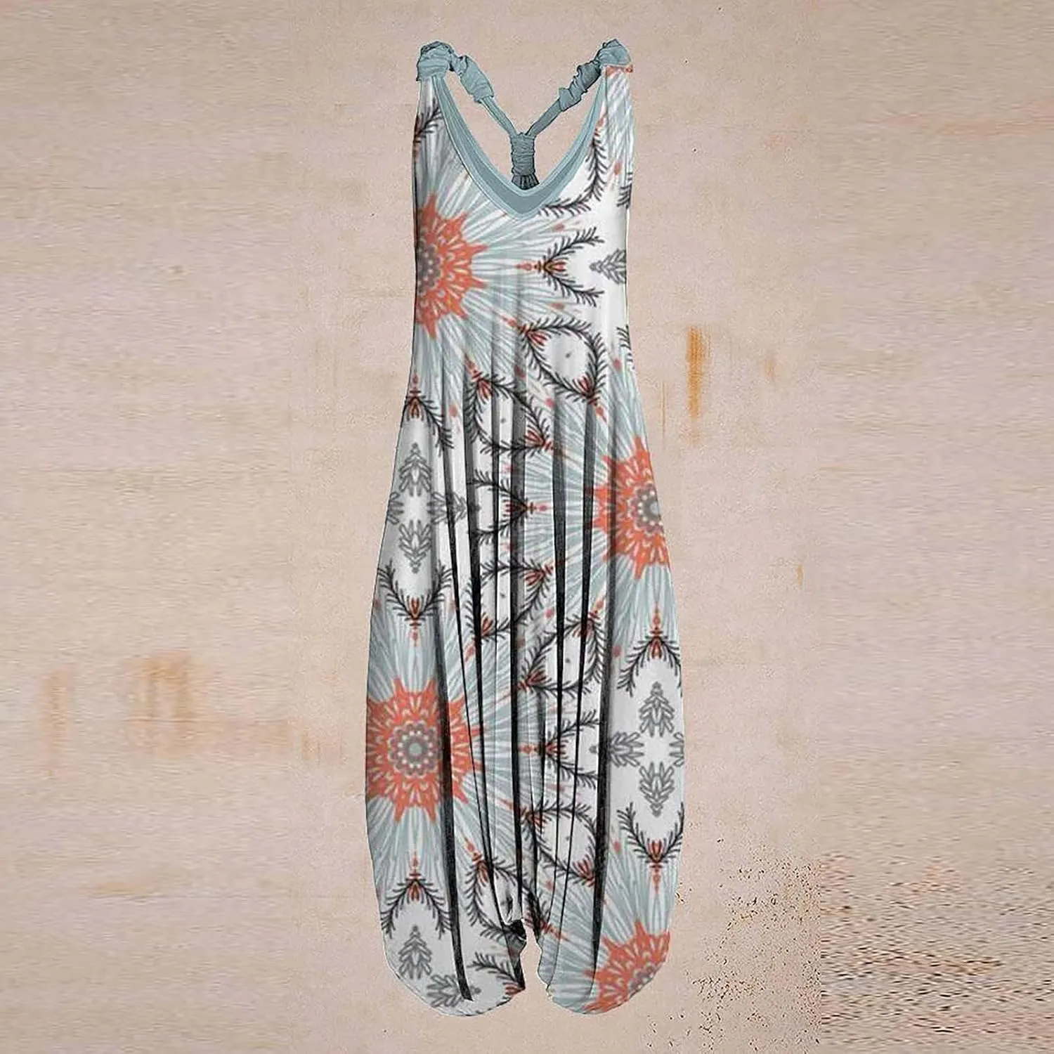 2025 Women Boho Overalls Plus Size Summer Fashion Jumpsuit Loose Fit Rompers Floral Printed Baggy Bohemia Harem Pants