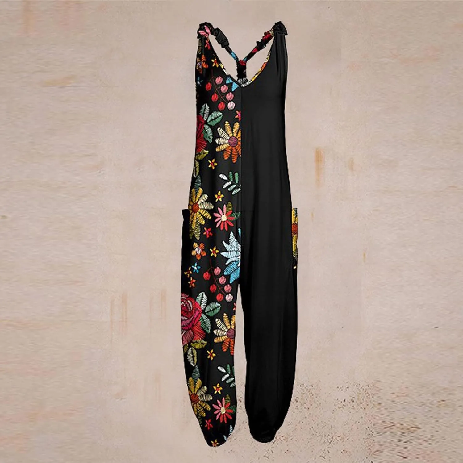 2025 Women Boho Overalls Plus Size Summer Fashion Jumpsuit Loose Fit Rompers Floral Printed Baggy Bohemia Harem Pants