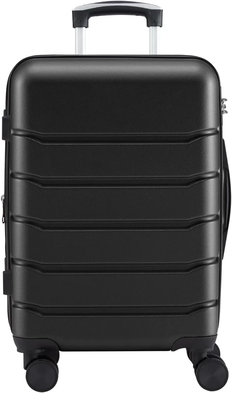 21 Inch Carry On Luggage Expandable Hardside Suitcases with Rolling Spinner Wheels Lightweight Hard Shell Suit Case with TSA Lock for Travel Airline Approved, Natural Black