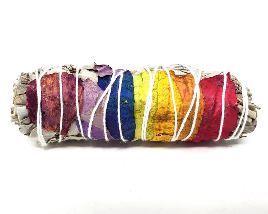 7 Chakra White Sage Smudging Herbs With  Rose Petals) 3-4" - 3 Bundles