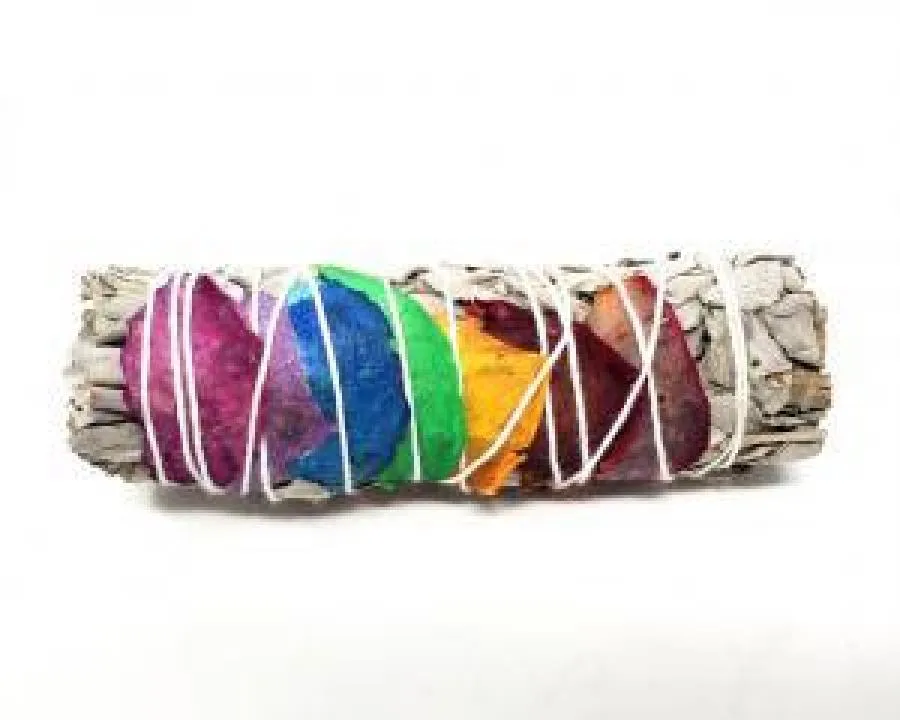 7 Chakra White Sage Smudging Herbs With  Rose Petals) 3-4" - 3 Bundles