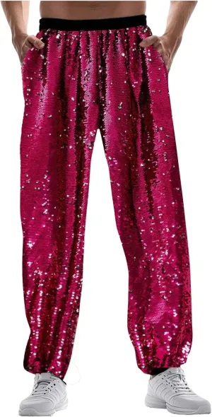 70s Disco Pants for Men Sequin Pants Carnival Shiny Pant Adult Dance Pants 80s 90s Party Jogger Pants