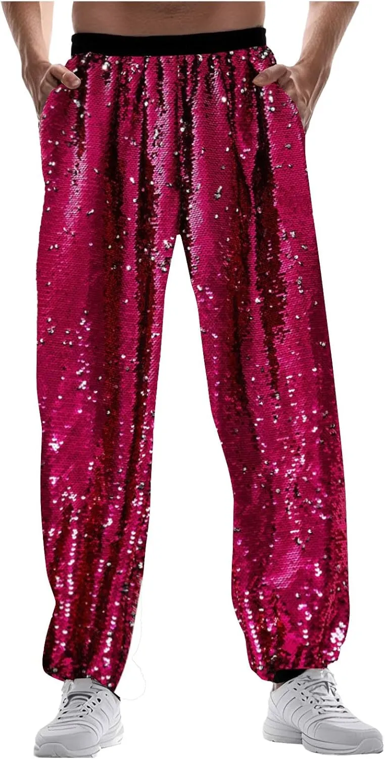 70s Disco Pants for Men Sequin Pants Carnival Shiny Pant Adult Dance Pants 80s 90s Party Jogger Pants