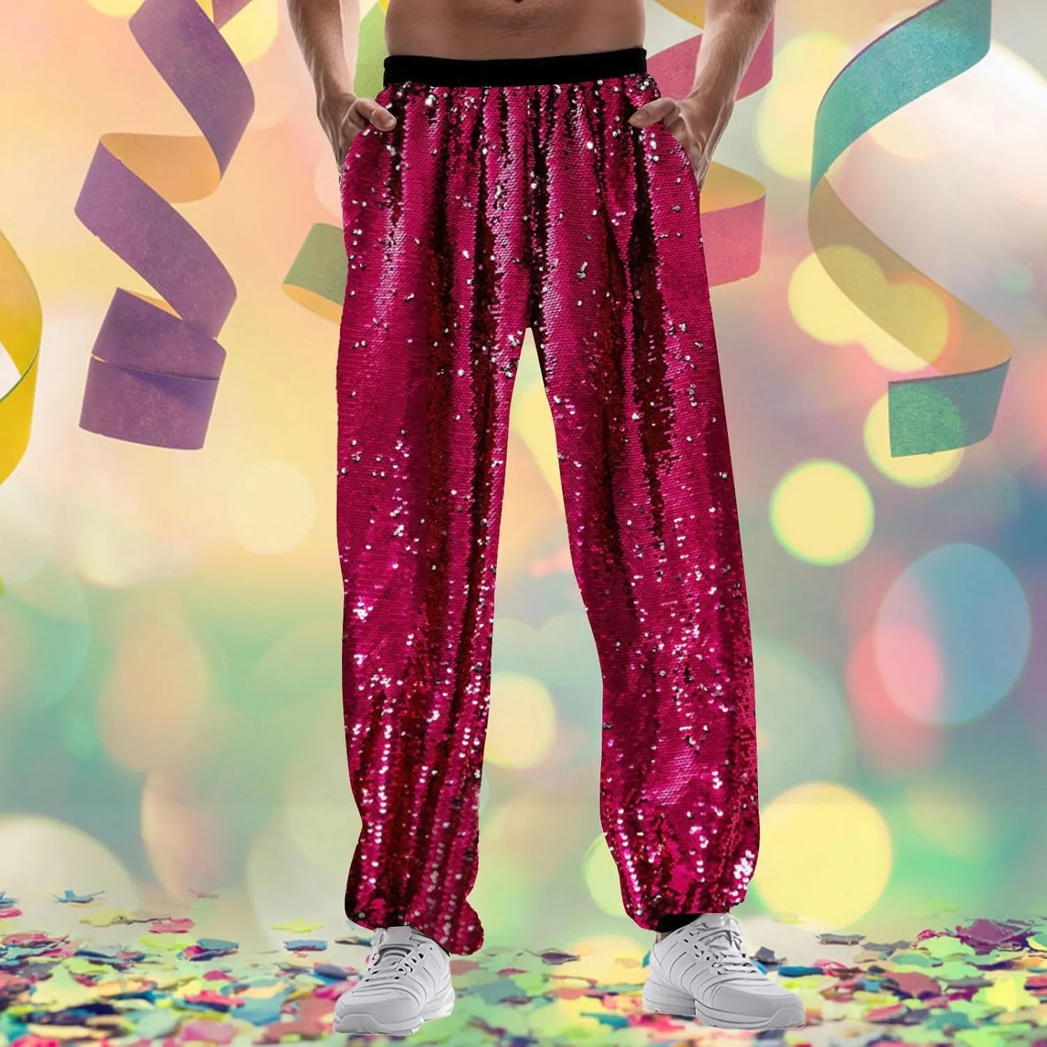 70s Disco Pants for Men Sequin Pants Carnival Shiny Pant Adult Dance Pants 80s 90s Party Jogger Pants
