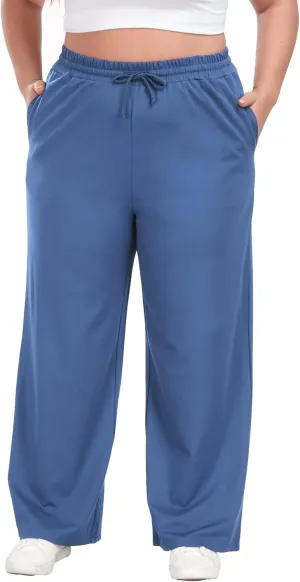 A-Wintage Plus Size Wide Leg Pants for Women Soft Casual Pants Loose Fit Drawstring Pajama Pants with Pockets