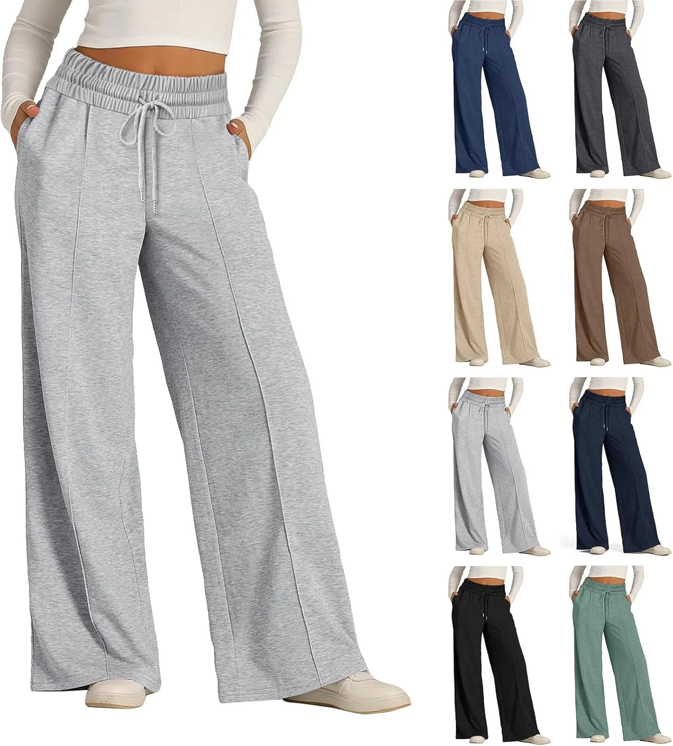 ADHOWBEW Sweat Pants for Womens 2025 Wide Leg High Rise Casual Trendy Elastic Waist Comfy Athletic Joggers