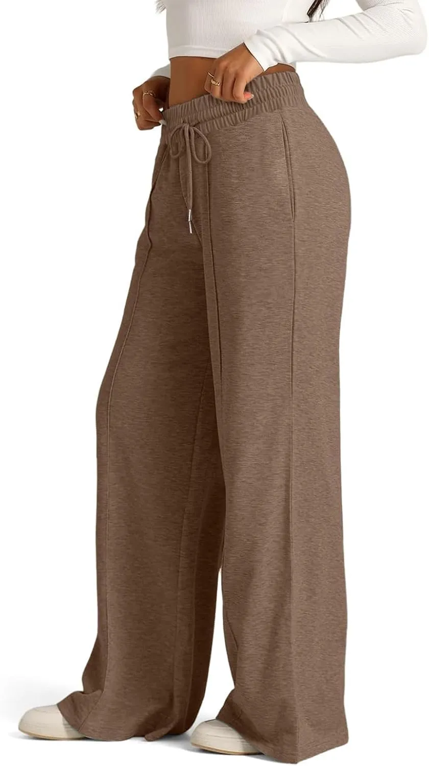ADHOWBEW Sweat Pants for Womens 2025 Wide Leg High Rise Casual Trendy Elastic Waist Comfy Athletic Joggers