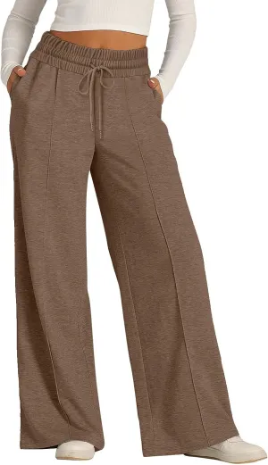 ADHOWBEW Sweat Pants for Womens 2025 Wide Leg High Rise Casual Trendy Elastic Waist Comfy Athletic Joggers