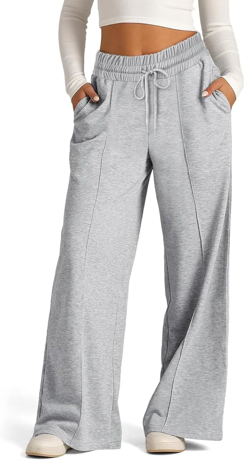 ADHOWBEW Sweat Pants for Womens 2025 Wide Leg High Rise Casual Trendy Elastic Waist Comfy Athletic Joggers