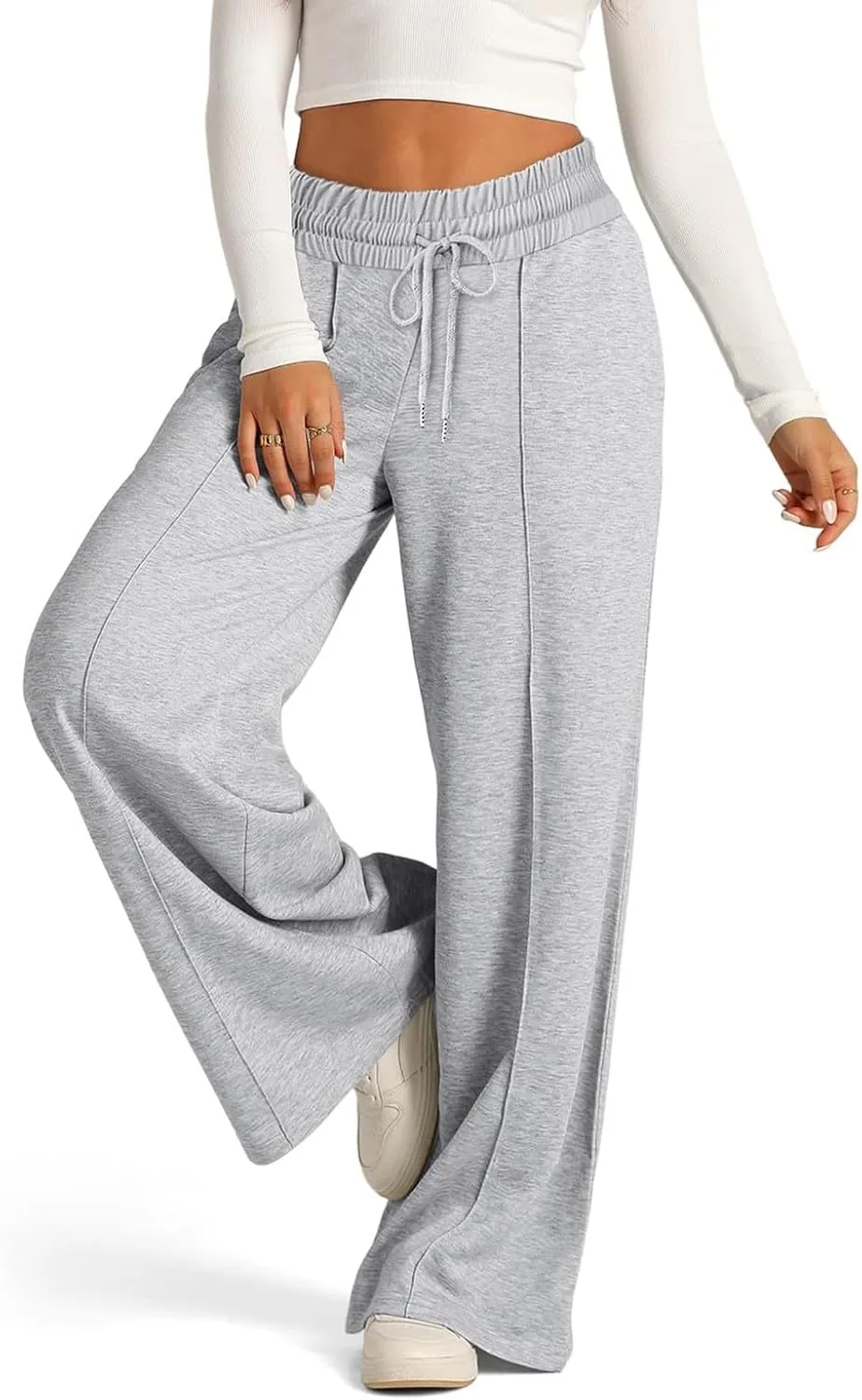 ADHOWBEW Sweat Pants for Womens 2025 Wide Leg High Rise Casual Trendy Elastic Waist Comfy Athletic Joggers