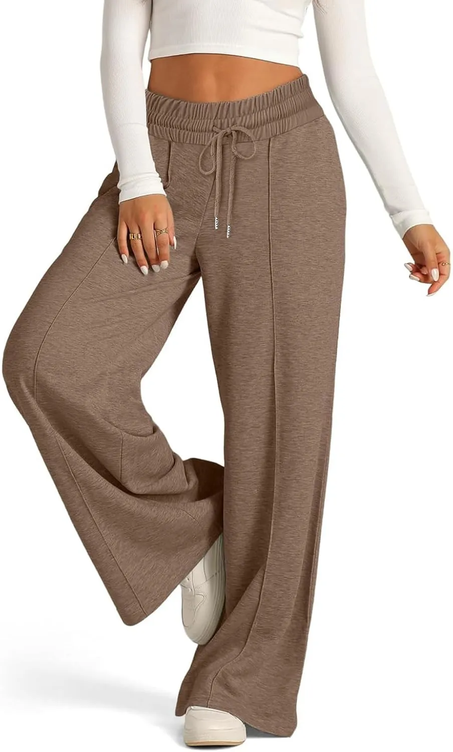 ADHOWBEW Sweat Pants for Womens 2025 Wide Leg High Rise Casual Trendy Elastic Waist Comfy Athletic Joggers