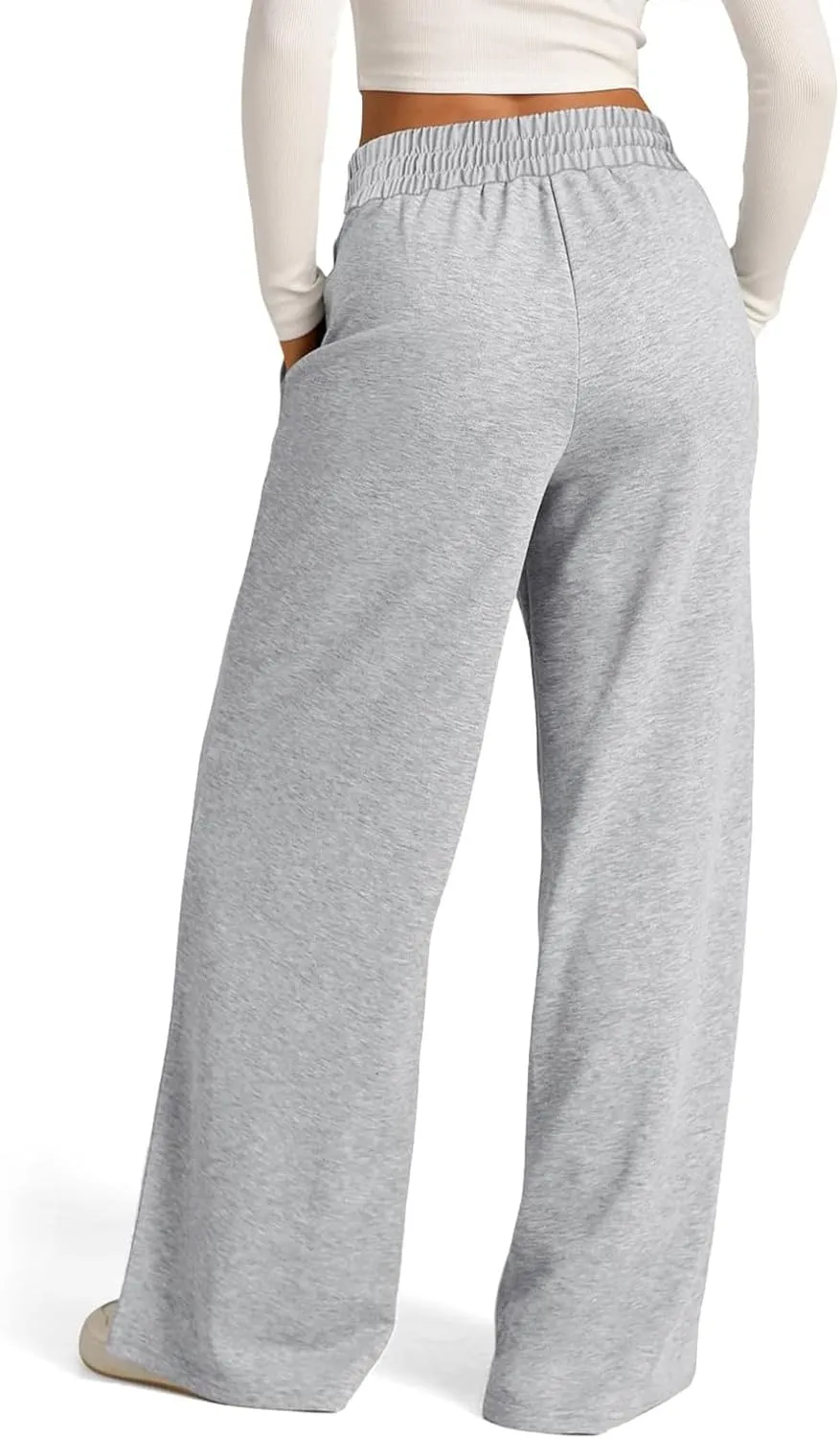 ADHOWBEW Sweat Pants for Womens 2025 Wide Leg High Rise Casual Trendy Elastic Waist Comfy Athletic Joggers