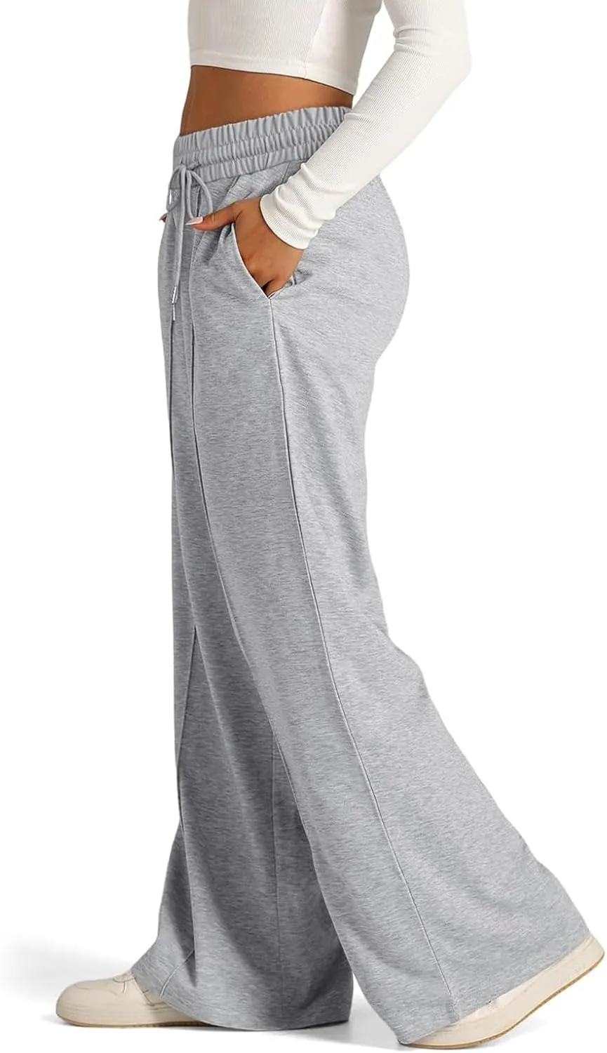 ADHOWBEW Sweat Pants for Womens 2025 Wide Leg High Rise Casual Trendy Elastic Waist Comfy Athletic Joggers