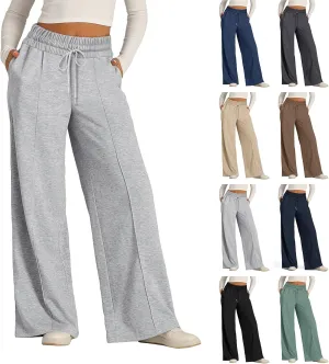 ADHOWBEW Sweat Pants for Womens 2025 Wide Leg High Rise Casual Trendy Elastic Waist Comfy Athletic Joggers