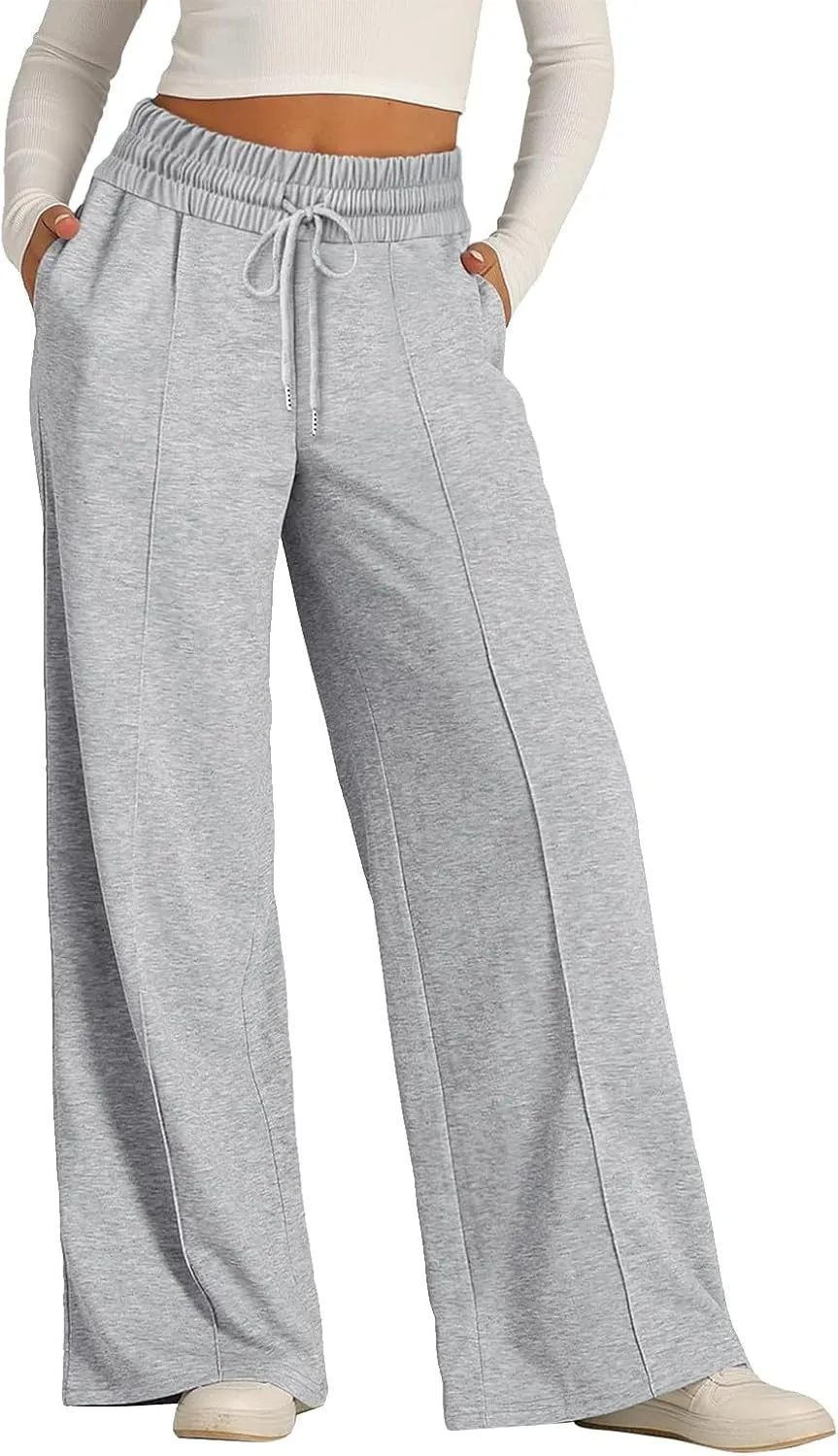 ADHOWBEW Sweat Pants for Womens 2025 Wide Leg High Rise Casual Trendy Elastic Waist Comfy Athletic Joggers