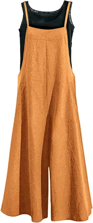 Aedvoouer Women's Baggy Plus Size Overalls Cotton Linen Jumpsuits Wide Leg Harem Pants Casual Rompers