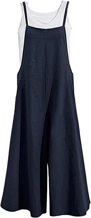 Aedvoouer Women's Baggy Plus Size Overalls Cotton Linen Jumpsuits Wide Leg Harem Pants Casual Rompers