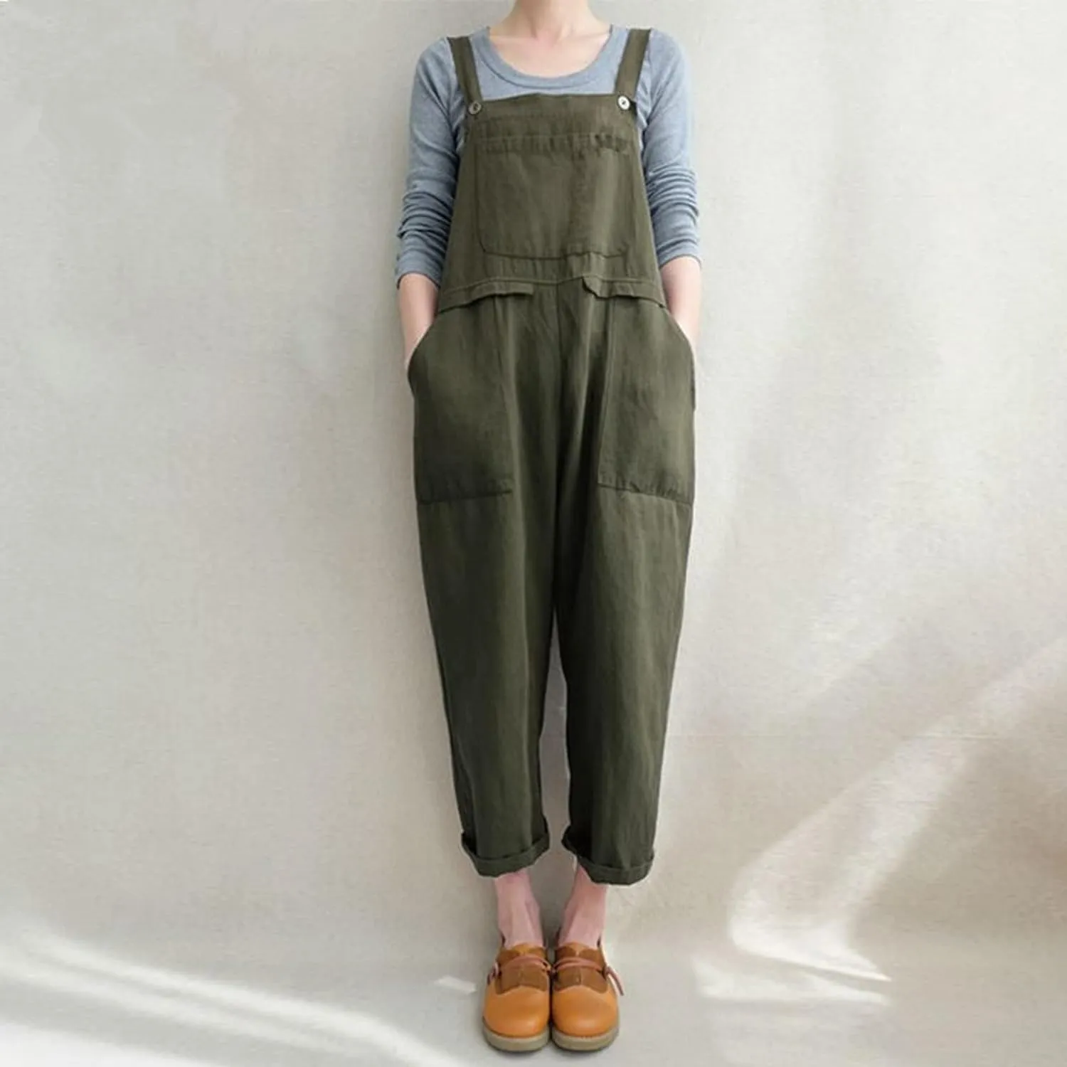 Aedvoouer Women's Baggy Plus Size Overalls Jumpsuits Wide Leg Harem Pants Casual Rompers
