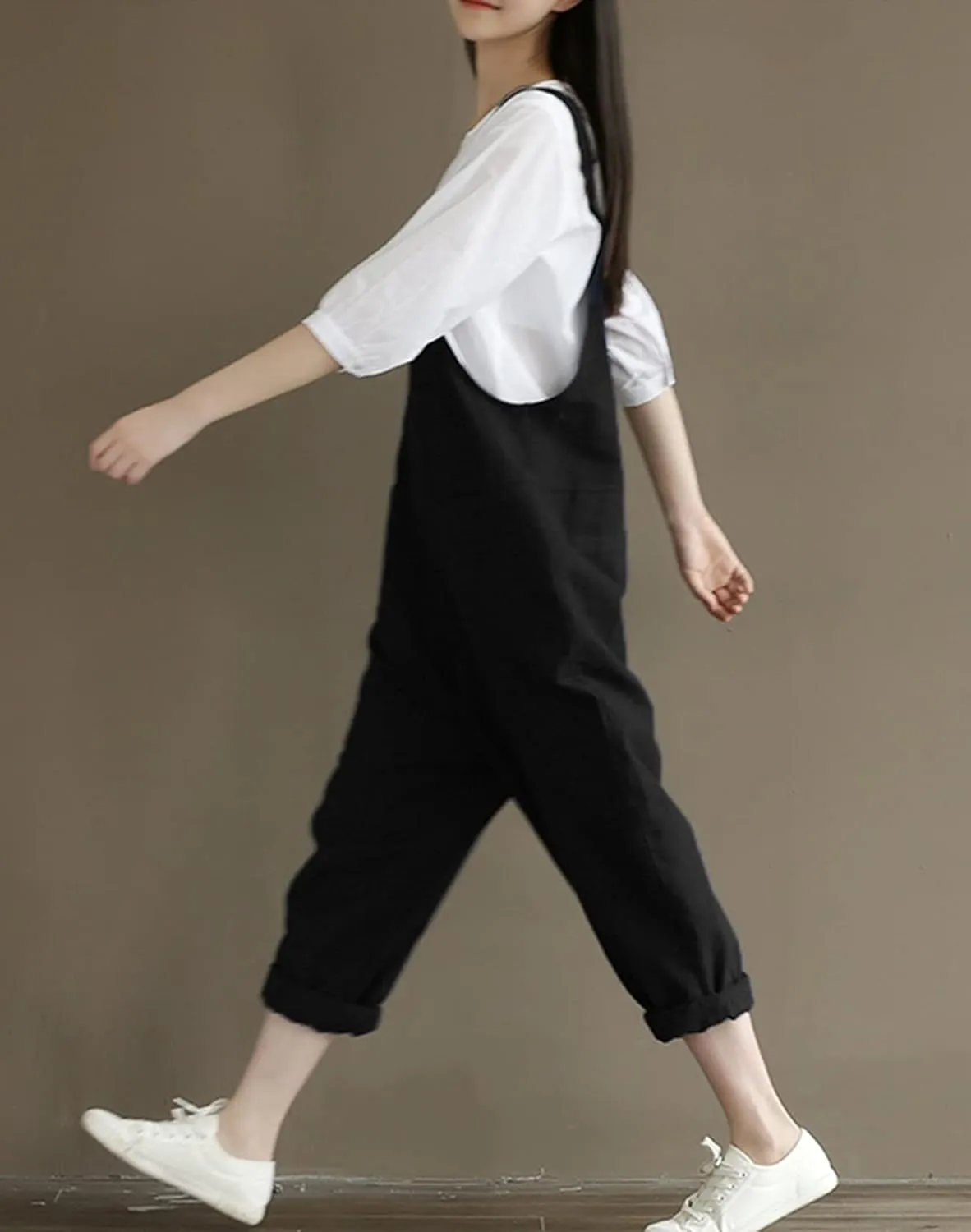 Aedvoouer Women's Jumpsuits Overalls Plus Size Wide Leg Loose Cotton Linen Baggy Bib Pants