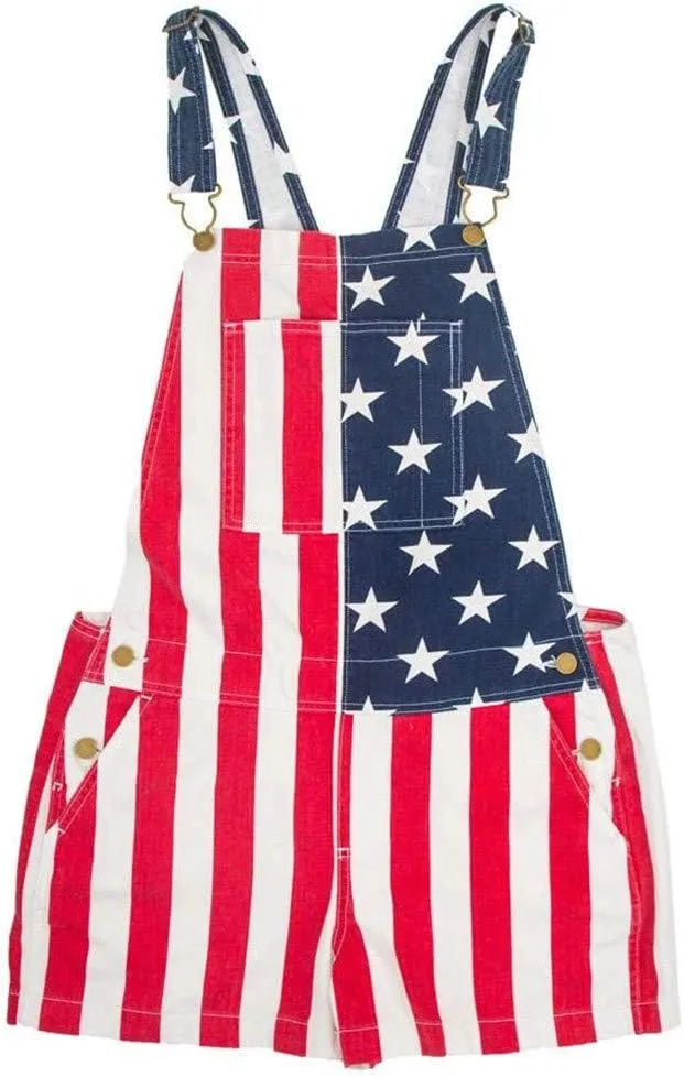 American Flag Overalls Shorts for Men 4th of July Red White and Blue Bib Short Overall Patriotic USA Jumpsuit Outfits