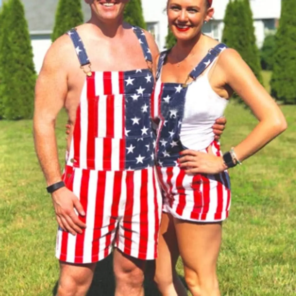 American Flag Overalls Shorts for Men 4th of July Red White and Blue Bib Short Overall Patriotic USA Jumpsuit Outfits