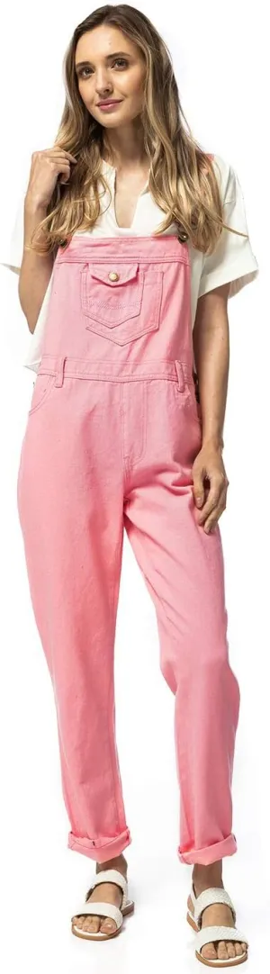 Anna-Kaci Womens Vintage Wash Straight Leg Denim Overalls With Pocket Bib