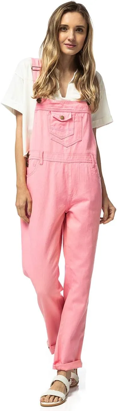 Anna-Kaci Womens Vintage Wash Straight Leg Denim Overalls With Pocket Bib