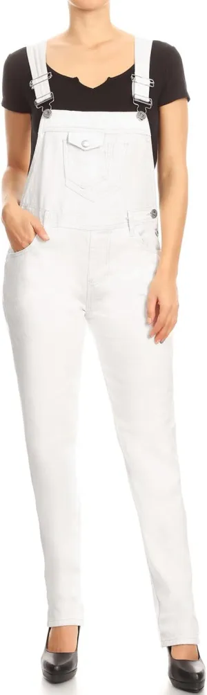 Anna-Kaci Womens Vintage Wash Straight Leg Denim Overalls With Pocket Bib