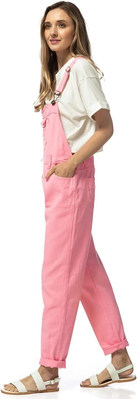 Anna-Kaci Womens Vintage Wash Straight Leg Denim Overalls With Pocket Bib
