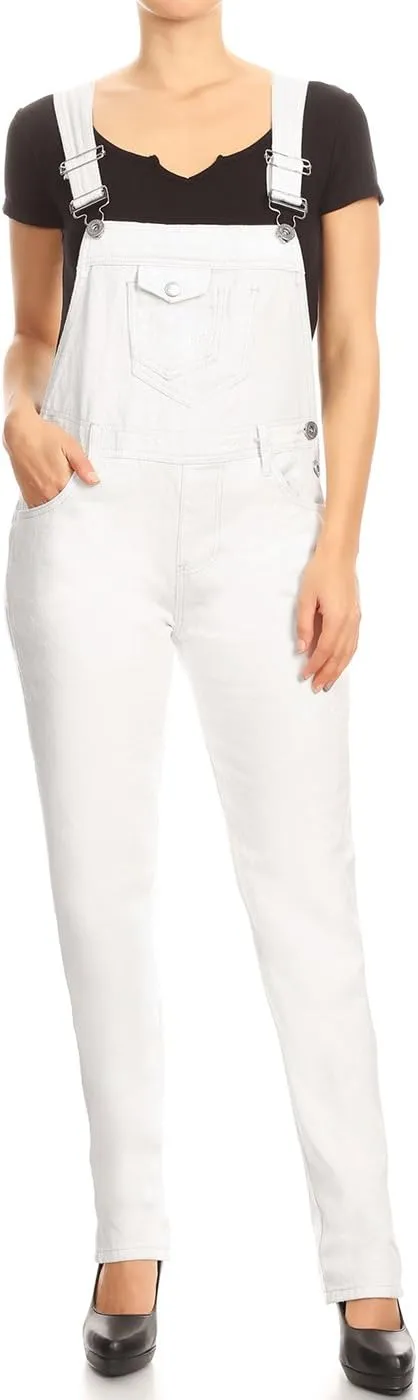 Anna-Kaci Womens Vintage Wash Straight Leg Denim Overalls With Pocket Bib