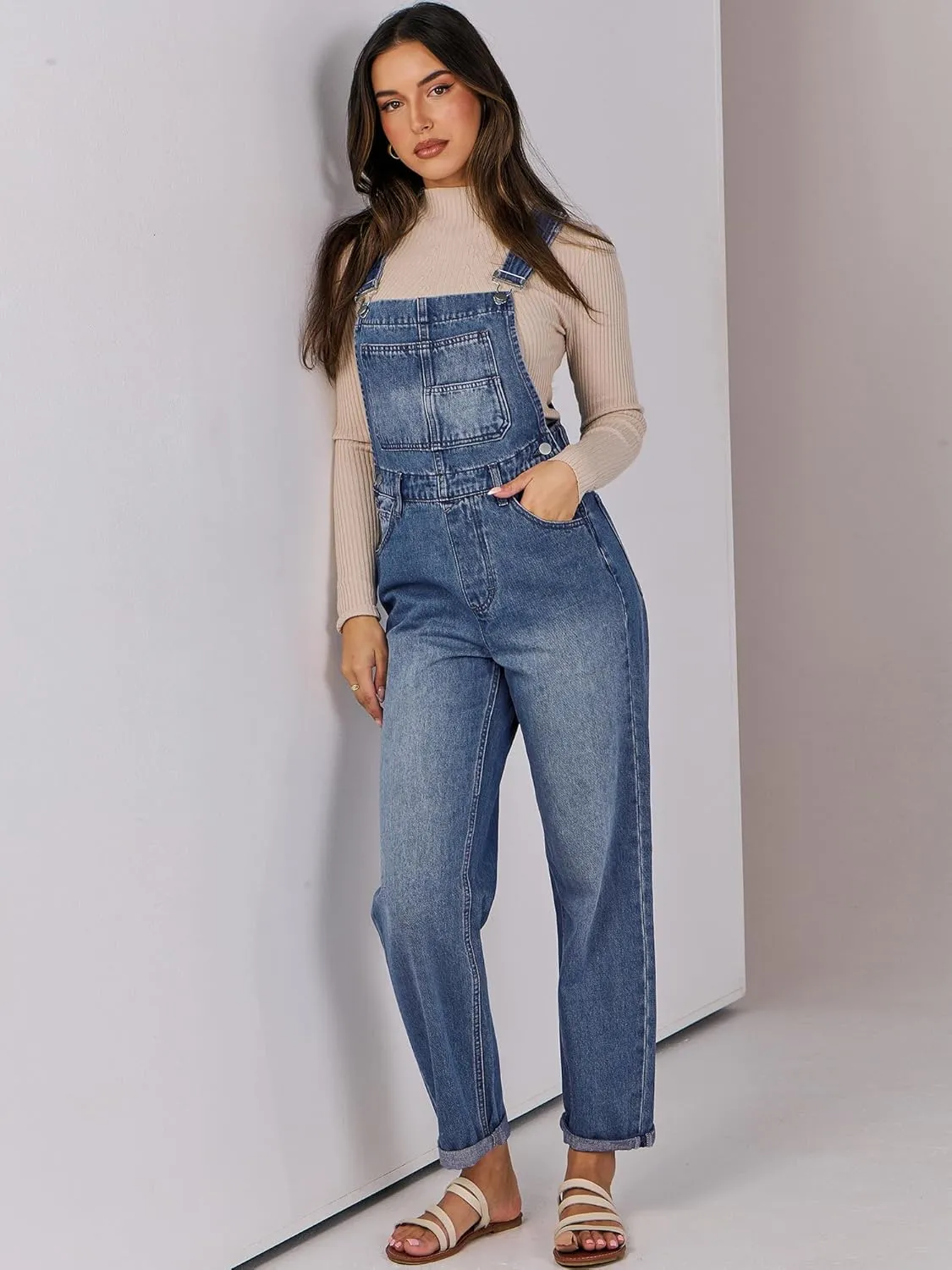 ANRABESS Overalls for Women Loose Fit Denim Overalls Adjustable Strap Jean Jumpsuit Bib Romper 2025 Summer Casualwork Outfits