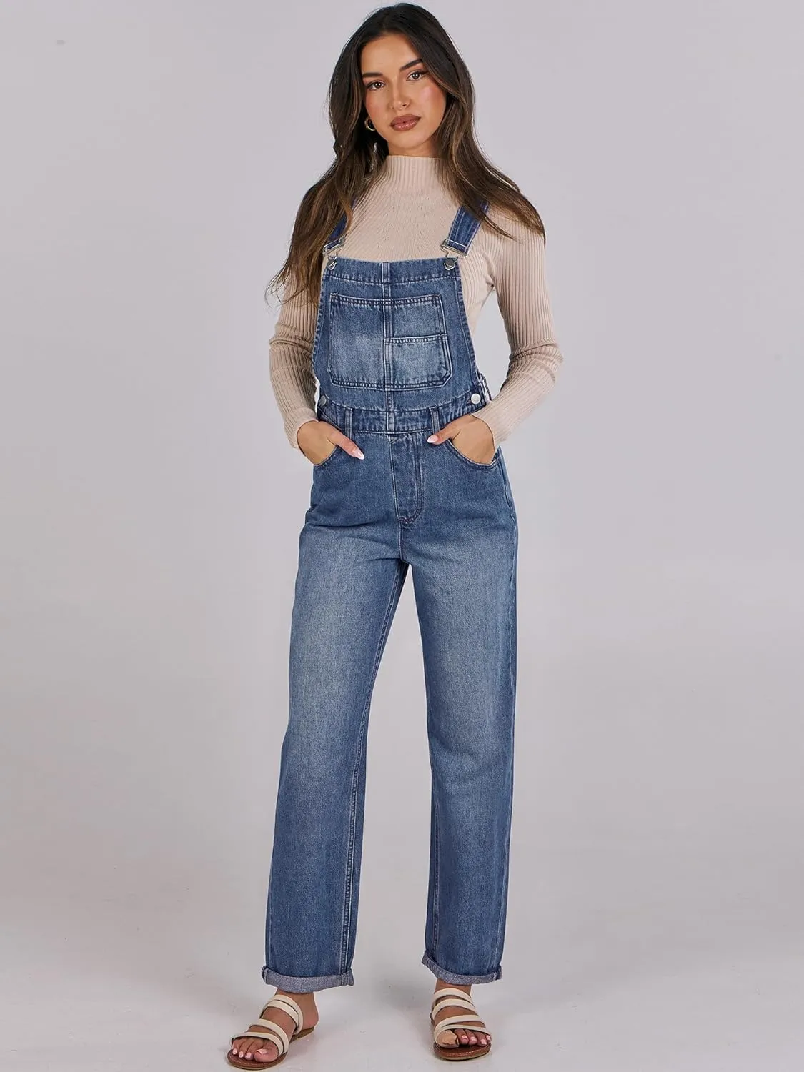 ANRABESS Overalls for Women Loose Fit Denim Overalls Adjustable Strap Jean Jumpsuit Bib Romper 2025 Summer Casualwork Outfits