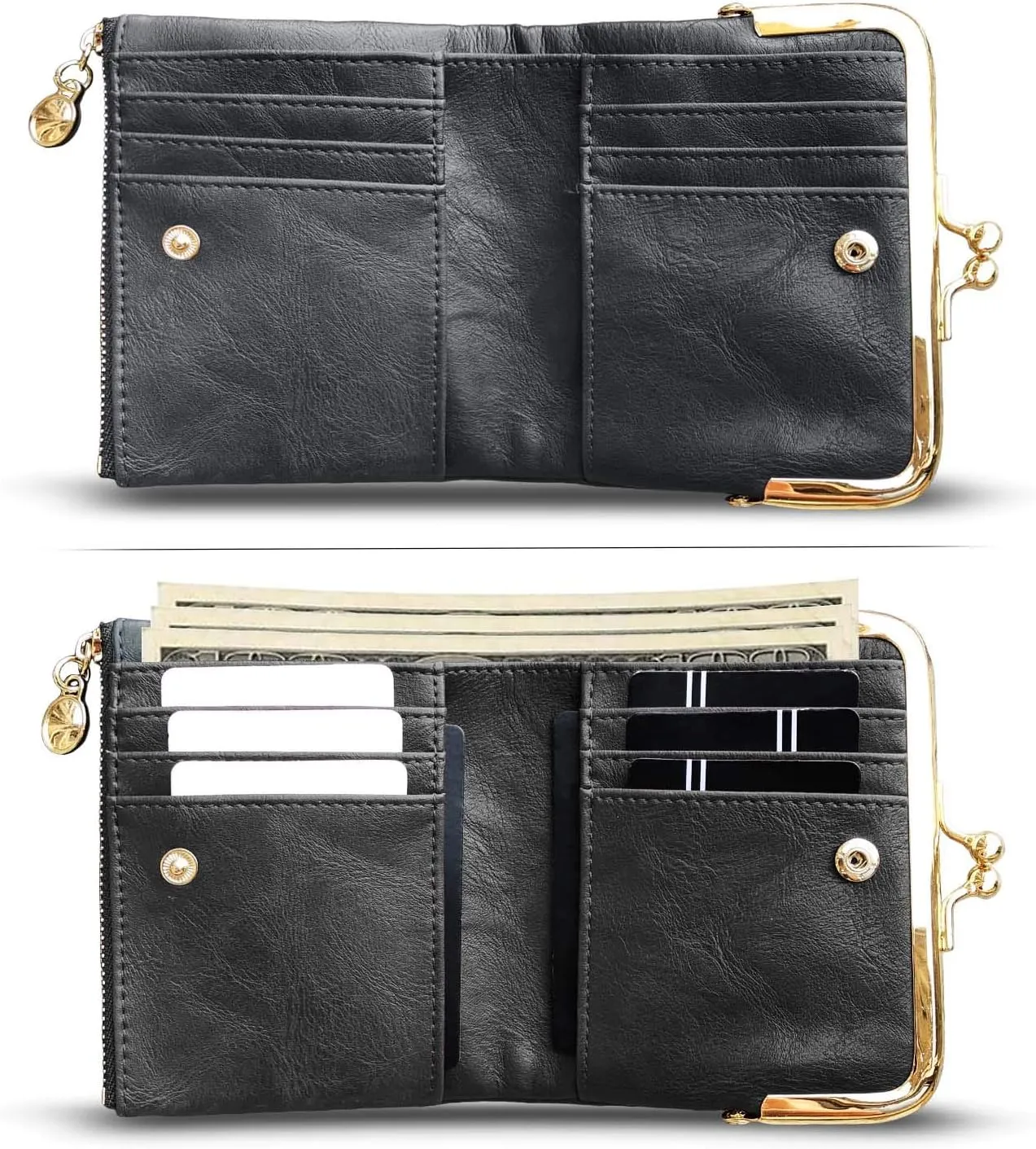 AOXONEL Womens Wallet Small Rfid Ladies Compact Bifold Leather Vintage Coin Purse With Zipper and Kiss Lock