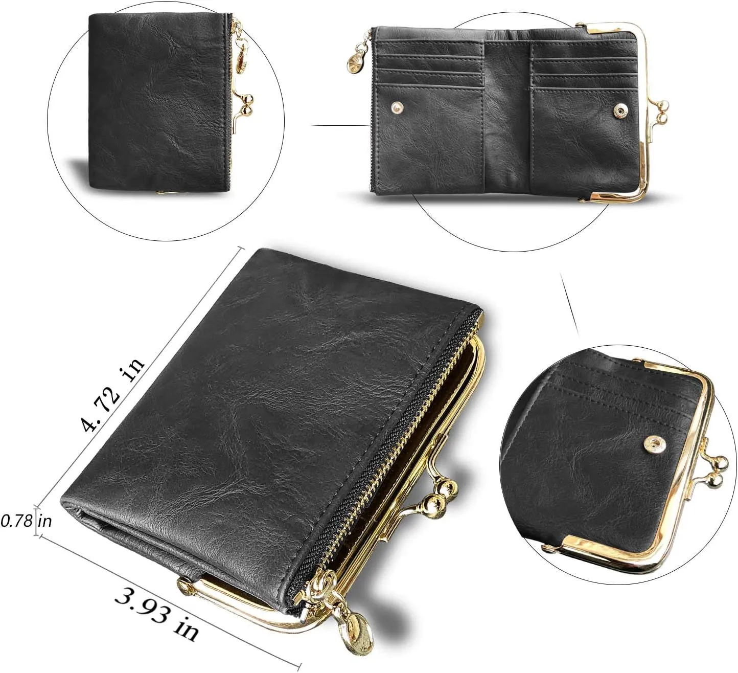AOXONEL Womens Wallet Small Rfid Ladies Compact Bifold Leather Vintage Coin Purse With Zipper and Kiss Lock