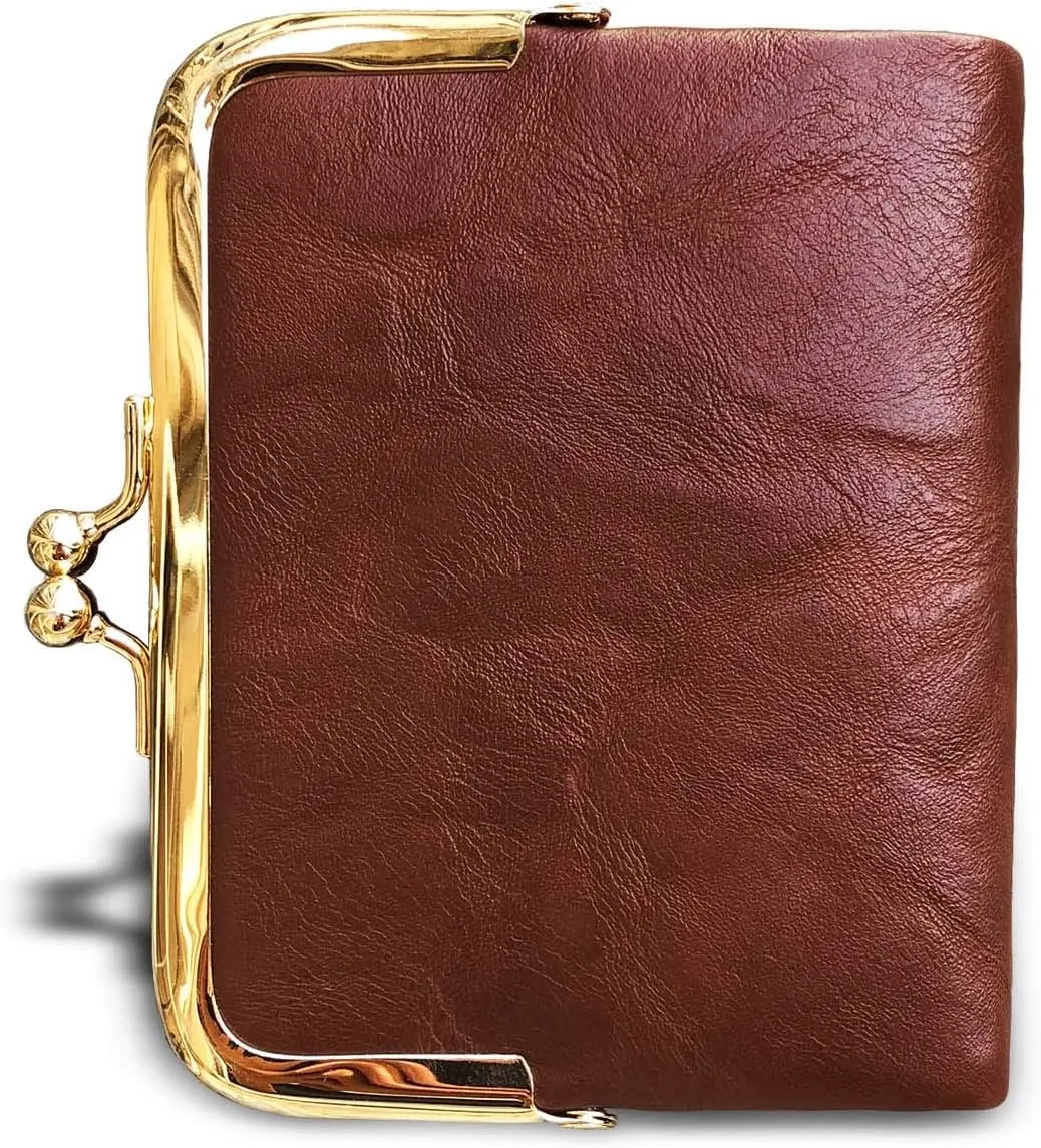 AOXONEL Womens Wallet Small Rfid Ladies Compact Bifold Leather Vintage Coin Purse With Zipper and Kiss Lock