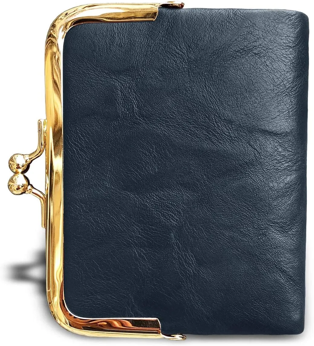 AOXONEL Womens Wallet Small Rfid Ladies Compact Bifold Leather Vintage Coin Purse With Zipper and Kiss Lock