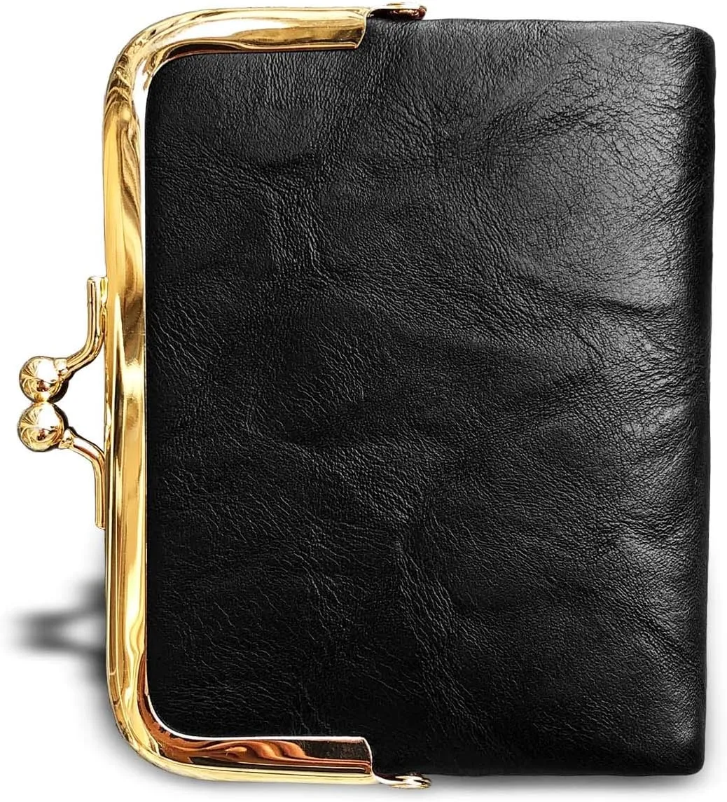 AOXONEL Womens Wallet Small Rfid Ladies Compact Bifold Leather Vintage Coin Purse With Zipper and Kiss Lock