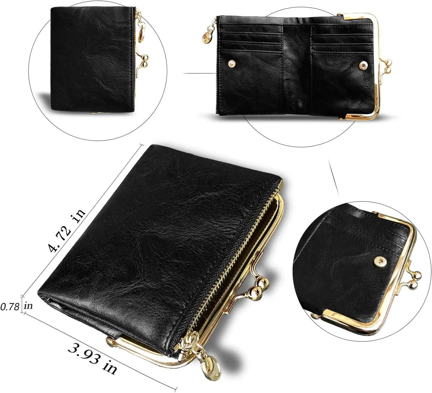 AOXONEL Womens Wallet Small Rfid Ladies Compact Bifold Leather Vintage Coin Purse With Zipper and Kiss Lock