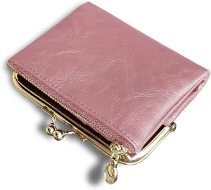 AOXONEL Womens Wallet Small Rfid Ladies Compact Bifold Leather Vintage Coin Purse With Zipper and Kiss Lock