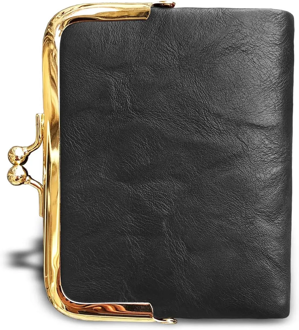 AOXONEL Womens Wallet Small Rfid Ladies Compact Bifold Leather Vintage Coin Purse With Zipper and Kiss Lock