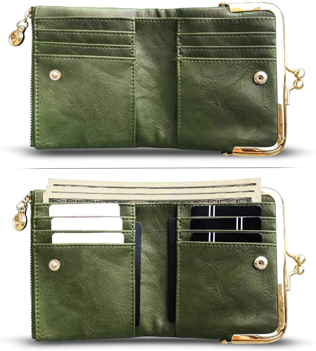 AOXONEL Womens Wallet Small Rfid Ladies Compact Bifold Leather Vintage Coin Purse With Zipper and Kiss Lock