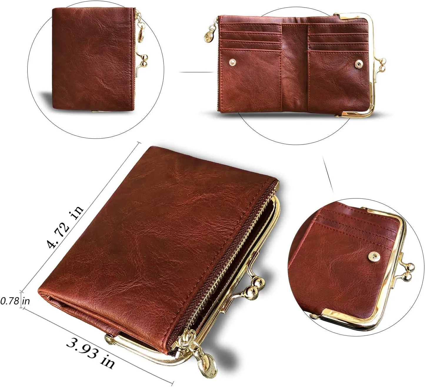 AOXONEL Womens Wallet Small Rfid Ladies Compact Bifold Leather Vintage Coin Purse With Zipper and Kiss Lock