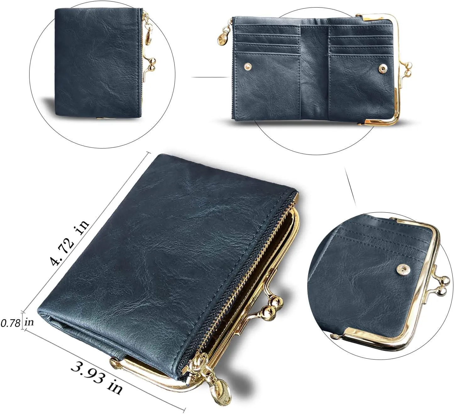 AOXONEL Womens Wallet Small Rfid Ladies Compact Bifold Leather Vintage Coin Purse With Zipper and Kiss Lock