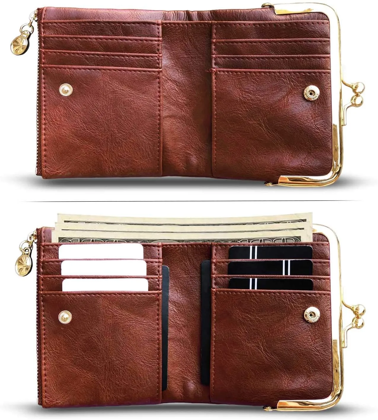 AOXONEL Womens Wallet Small Rfid Ladies Compact Bifold Leather Vintage Coin Purse With Zipper and Kiss Lock