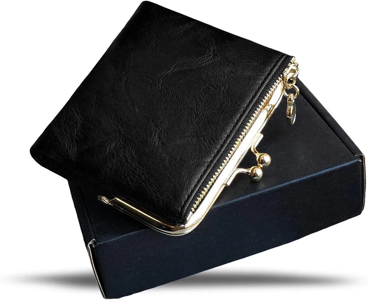 AOXONEL Womens Wallet Small Rfid Ladies Compact Bifold Leather Vintage Coin Purse With Zipper and Kiss Lock